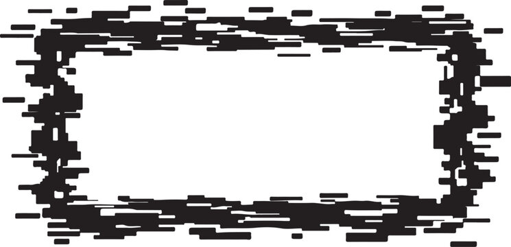 Glitchy black rectangle with white background texture