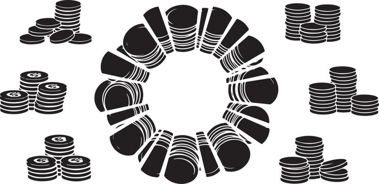 Black and white coins stacked in circular formation