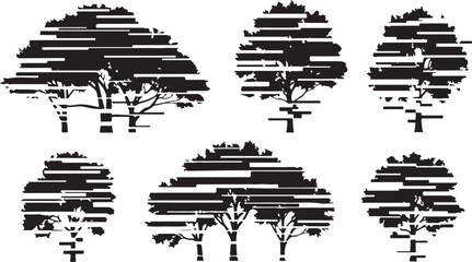 Obraz premium Black and white tree silhouettes with horizontal lines