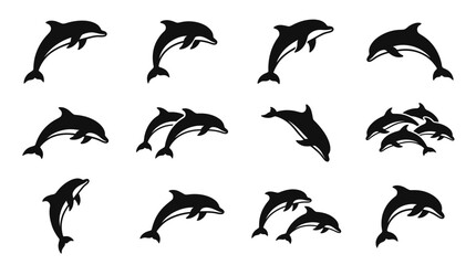 Obraz premium Several dolphins are jumping and swimming together in the ocean.