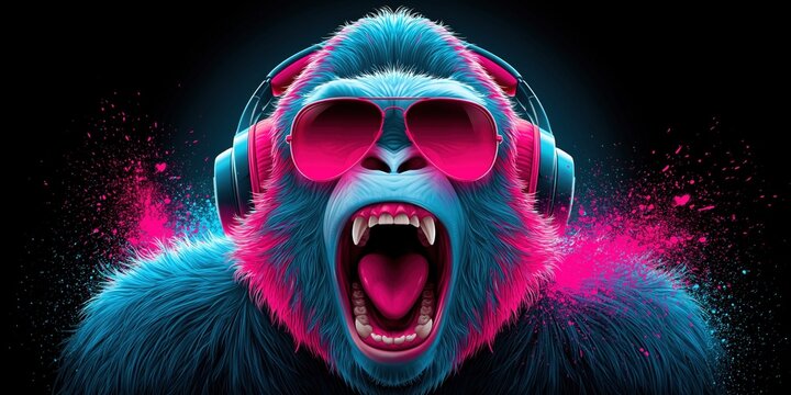 Electric primate music lover expressing intense energy
