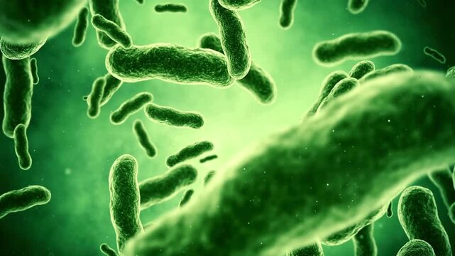 Microscopic View of Green Rod Shaped Bacteria