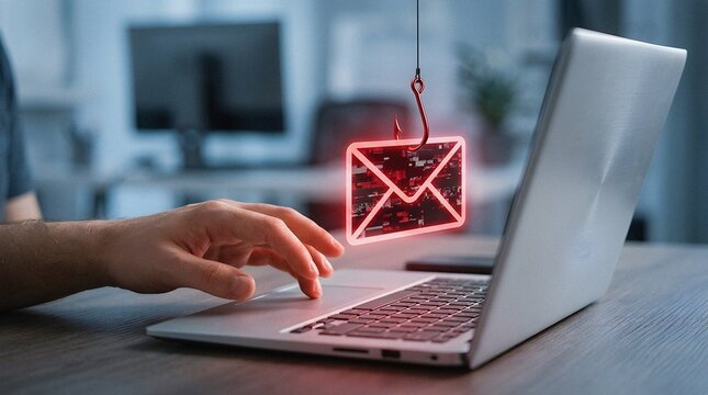 Phishing Email Scam: Digital Cyber Security Threat on Laptop Computer