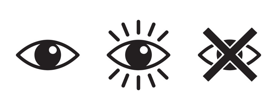 Simple eye icon and vision symbols representing looking seeing and not seeing for interface design.