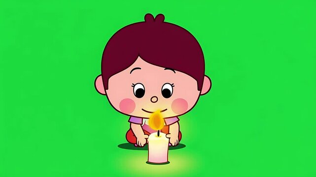 Girl Praying with Candle Cartoon