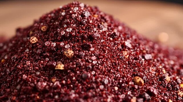 Closeup Macro Shot of a Pile of Ground Sumac Spice.