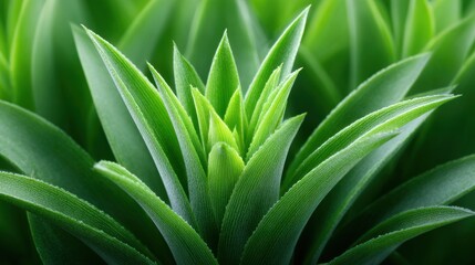 Fototapeta premium Macro close up of green succulent rosette with pointed leaves and soft natural light