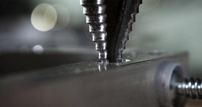 Super Slow Motion Precision Drill Puncturing Metal Machinist