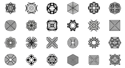 Fototapeta premium Geometric shapes collection in black and white arranged on a white background