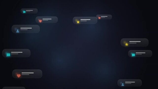 Floating Social Media Notification Bubbles with Icons on Dark Background