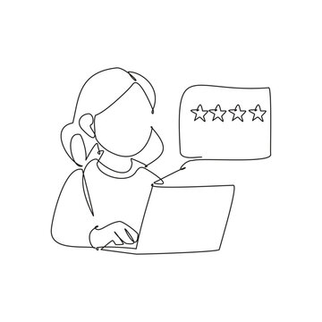 Online Customer Leaving Positive Four Star Review on Laptop Computer