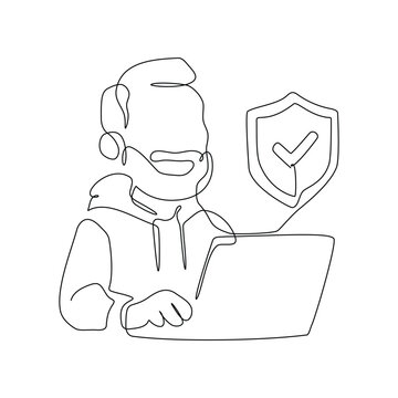 Man Using a Laptop for Secure Online Work and Data Protection
