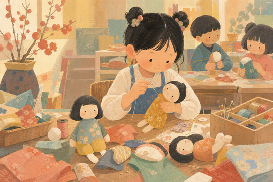 Children Making Dolls in a Summer Culture Class