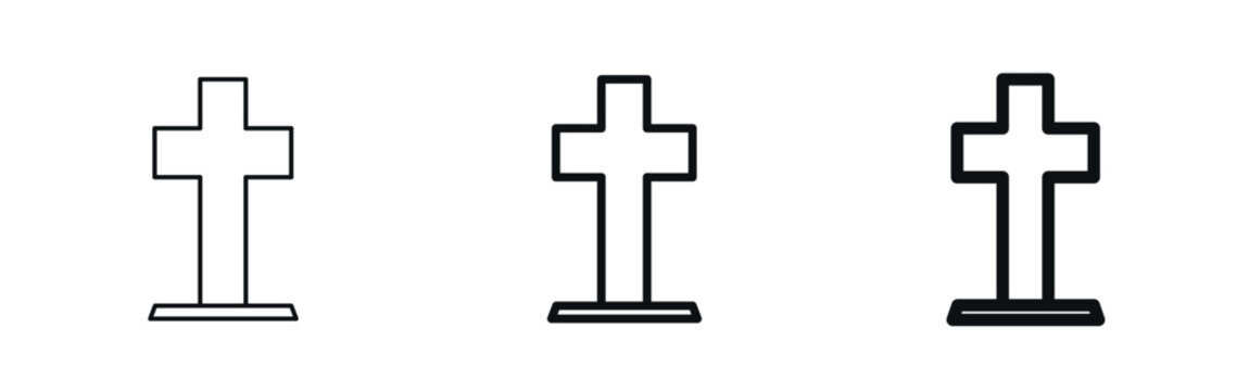 Classic Christian cross with clean geometric lines in thin, regular, bold outline styles. Suitable for religion, spirituality, faith, church, symbolic design projects. Isolated vector illustration