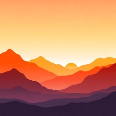 Obraz premium Vibrant Sunset Over Mountain Range Landscape.