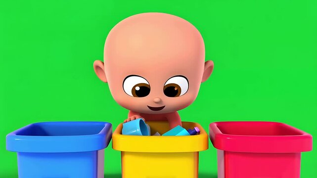 Happy Baby Sorting Trash Cartoon