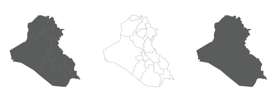 Iraqi map graphics showcasing internal regional borders and accurate country outlines for cartographic application.