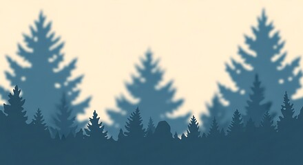 Obraz premium Minimalist forest landscape silhouette with blue pine trees on light background