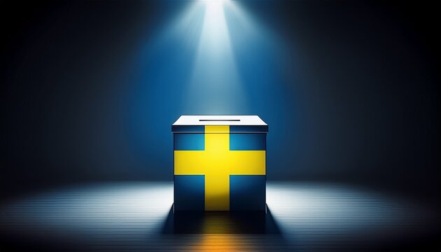 a light shining on Sweden flag voting box in the dark