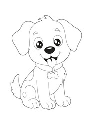 Fototapeta premium Cartoon Puppy Coloring Page for Kids. Adorable Dog Sitting with Happy Expression, Simple Line Art Printable. Bold and Easy Coloring Sheet