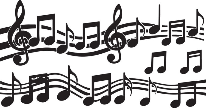 Black music notes on a white background