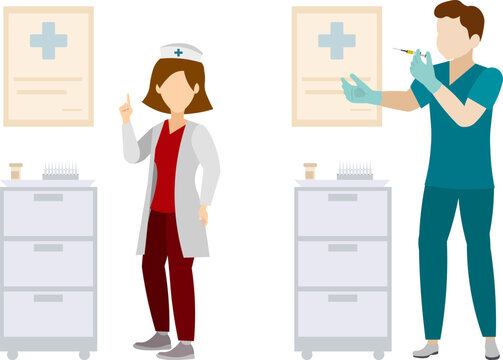 Doctors and nurses. Medical office. There are a male and female nurses standing in the medical office.
