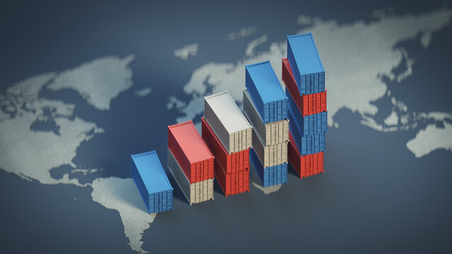Global Trade Growth Chart Made from Shipping Containers 3D render