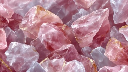 Fototapeta premium Exquisite Pink Quartz Texture with Golden Accents: Luxurious Mineral Background for Beauty, Wellness, and Luxury Brand Designs