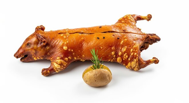 Roasted suckling pig with onion.