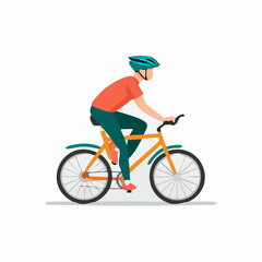 Fototapeta premium Man wearing a helmet rides an orange bicycle on a flat surface
