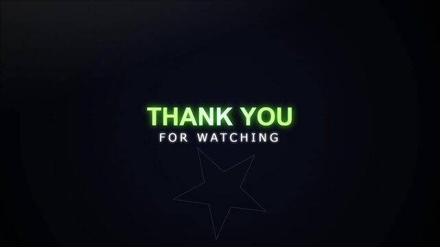 Thank you for watching text animation with glowing star on dark background