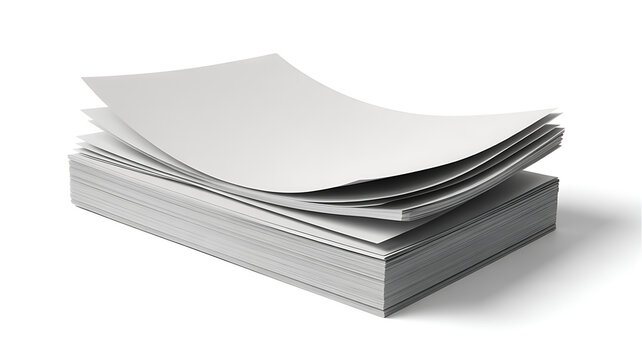 Stack of blank white paper sheets isolated on transparent background, stationery mockup for office and creative projects 