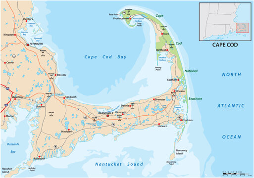 Map of the Cape Cod Peninsula, Massachusetts, USA