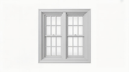 Obraz premium White window frame PNG isolated on transparent background, classic double hung window for architecture and design projects.
