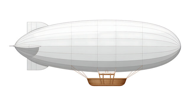 White blimp airship with gondola, isolated on transparent background.