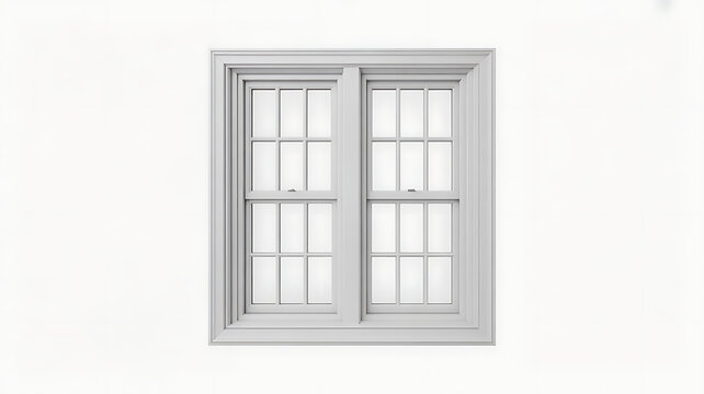 White window frame PNG isolated on transparent background, classic double hung window for architecture and design projects.