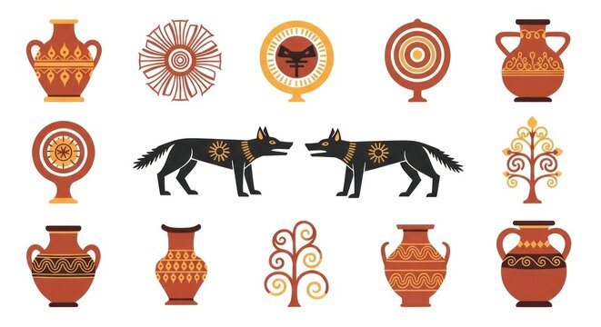 Ancient Greek pottery and symbols.
