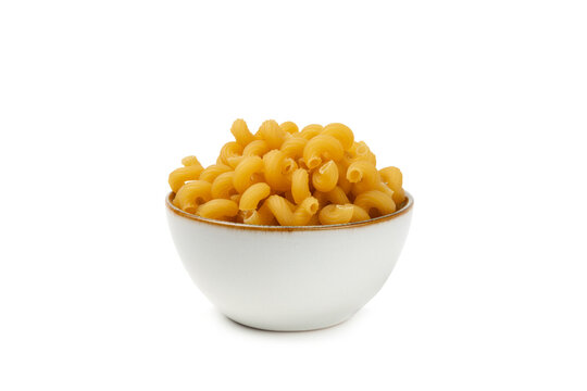Raw Cavatappi pasta isolated on white background. tasty raw Cavatappi. close-up. Banner. Raw pasta in a jar, wooden spoon. Raw Italian pasta, European cuisine.  Design. 