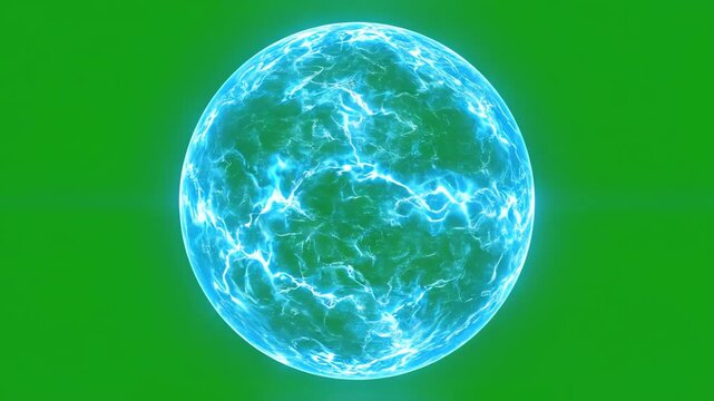 Glowing celestial sphere with swirling blue energy currents pulsating across the surface forming a mystical orb representing cosmic forces and advanced power generation technology for science
