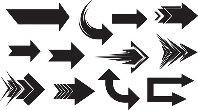 Collection of Black Arrows on White Background