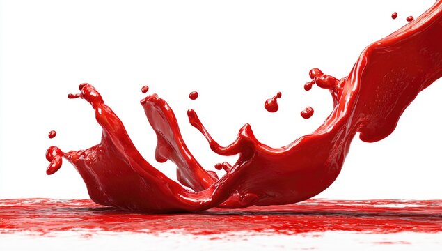 Red liquid splashes upward and outward across a flat surface against a white background