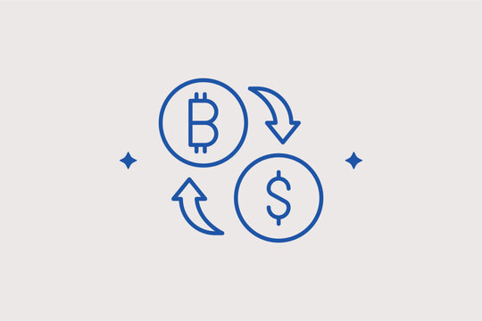 Cryptocurrency exchange line icon for Bitcoin and Dollar transactions. Modern vector illustration for crypto wallets and digital currency trading apps.