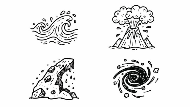 Earthquake and Volcano Disaster Icons.