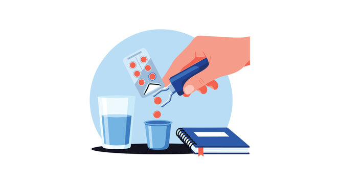 Using a mechanical pill popper device to extract tablets from a blister pack into a cup for a patient.