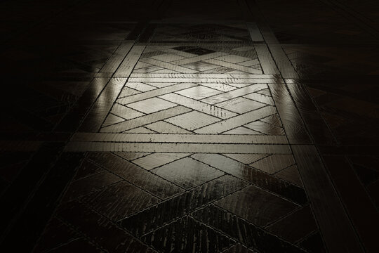 3d Rendering of a close-up of an aged versailles parquet floor