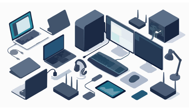 Isometric tech devices vector set computer hardware illustration