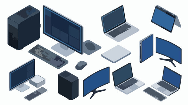 Isometric electronic devices vector set computer gadgets illustration