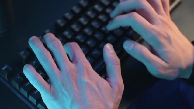Close Up Top View Hand Typing on External Keyboard Computer