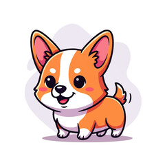 Fototapeta premium Adorable vector flat design illustration of a happy corgi puppy dog with big ears and a wagging tail