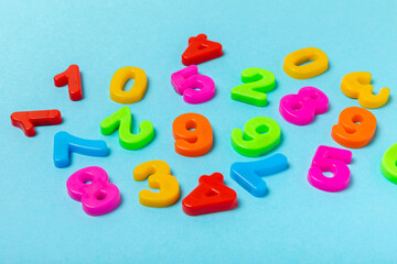 Fototapeta premium Background of numbers. Number wood block cubes for learning Mathematic, education math concept. childhood education. numbers kids. Numbers texture. Finance data concept. pattern with numbers. financia